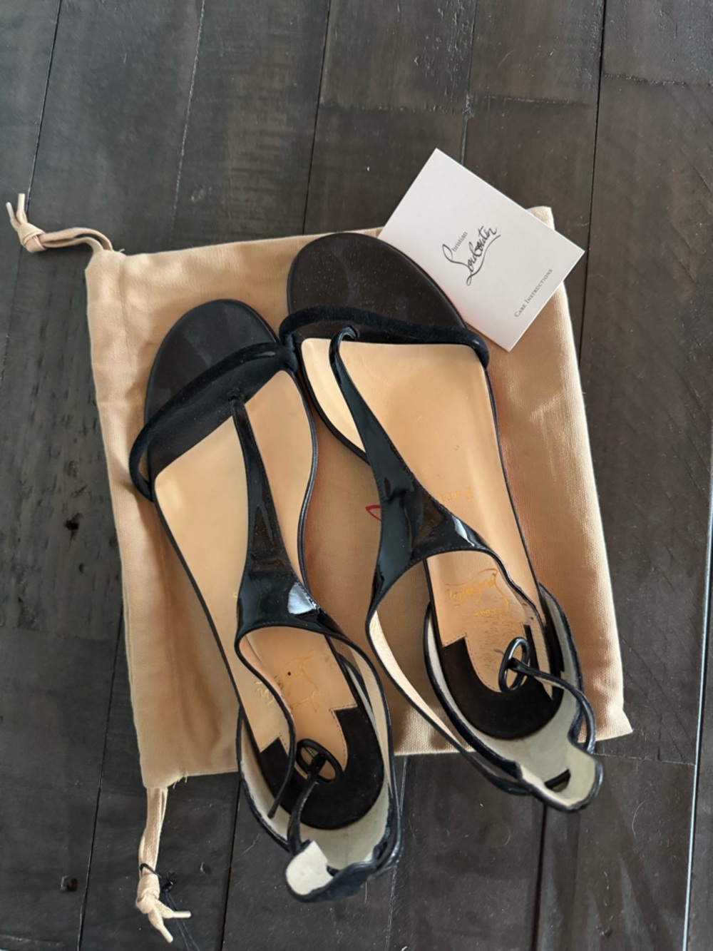 Christian Louboutin Black Leather & Suede Slingback Flat Sandals - Picture 2 of 3